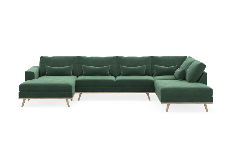 Copenhagen 5-seters Høyrevendt U-formet Sofa med Divan og Sjeselong i Fløyel - Mørk grønn - Møbler - Sofaer - U-sofa