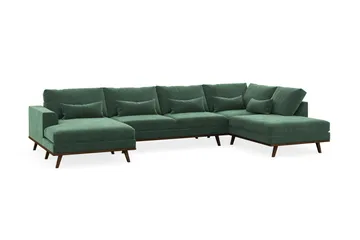 Copenhagen 5-seters Høyrevendt U-formet Sofa med Divan og Sjeselong i Fløyel - Mørk grønn - Møbler - Sofaer - U-sofa