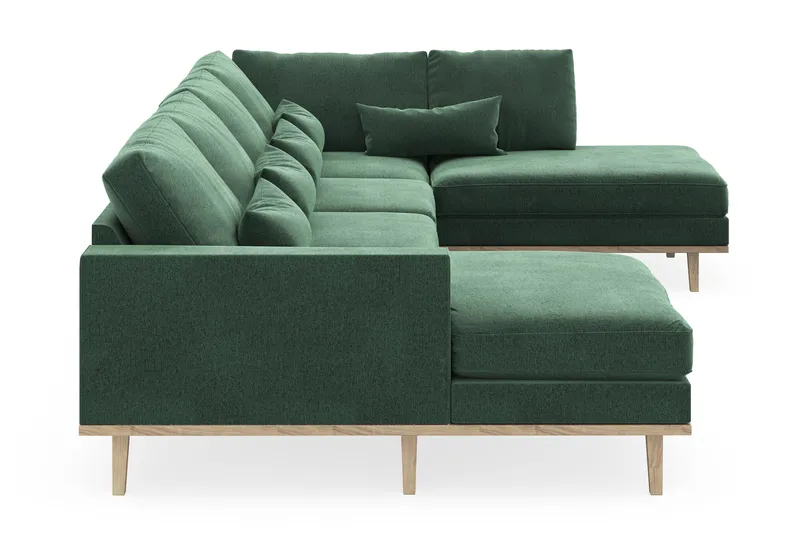 Copenhagen 5-seters Høyrevendt U-formet Sofa med Divan og Sjeselong i Fløyel - Mørk grønn - Møbler - Sofaer - U-sofa