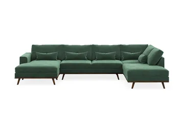 Copenhagen 5-seters Høyrevendt U-formet Sofa med Divan og Sjeselong i Fløyel - Mørk grønn - Møbler - Sofaer - U-sofa