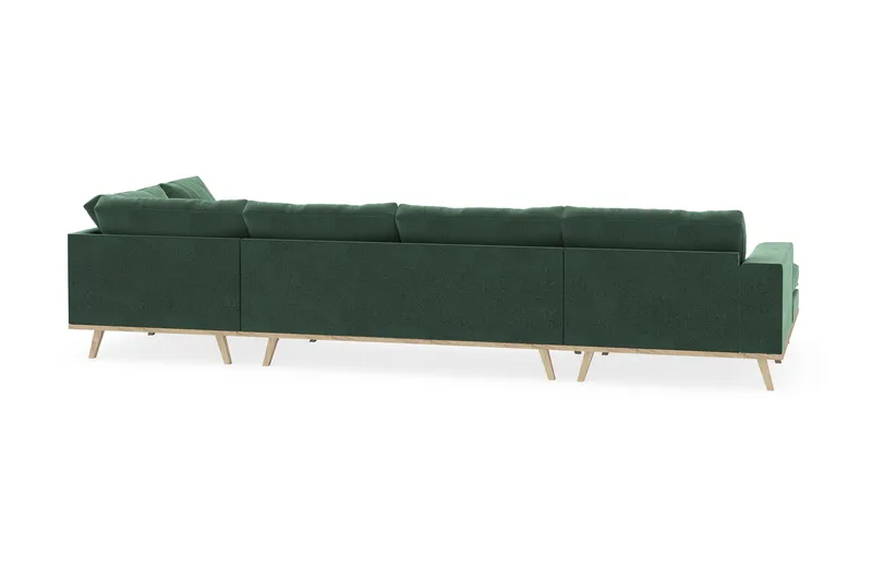 Copenhagen 5-seters Høyrevendt U-formet Sofa med Divan og Sjeselong i Fløyel - Mørk grønn - Møbler - Sofaer - U-sofa