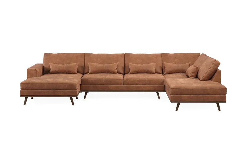 Copenhagen 5-seters Høyrevendt U-formet Sofa med Divan og Sjeselong i Kunstlær - Brun - Møbler - Sofaer - U-sofa