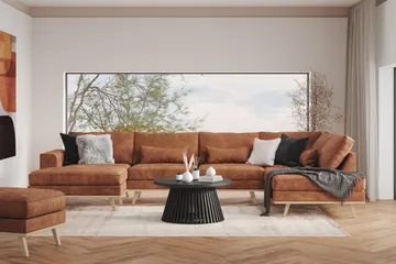 Copenhagen 5-seters Høyrevendt U-formet Sofa med Divan og Sjeselong i Kunstlær - Brun - Møbler - Sofaer - U-sofa