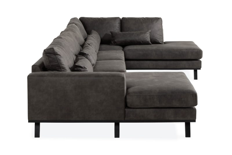 Copenhagen 5-seters Høyrevendt U-formet Sofa med Divan og Sjeselong i Kunstlær - Mørk grå - Møbler - Sofaer - U-sofa