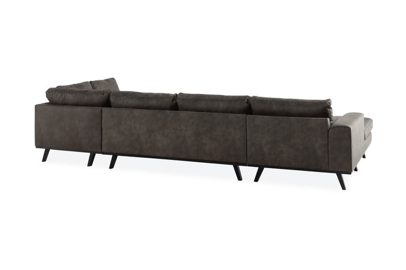 Copenhagen 5-seters Høyrevendt U-formet Sofa med Divan og Sjeselong i Kunstlær - Mørk grå - Møbler - Sofaer - U-sofa