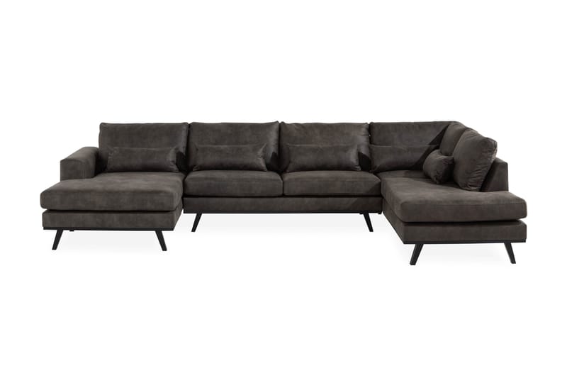 Copenhagen 5-seters Høyrevendt U-formet Sofa med Divan og Sjeselong i Kunstlær - Mørk grå - Møbler - Sofaer - U-sofa