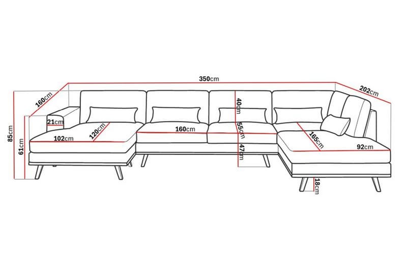 Copenhagen 5-seters Høyrevendt U-formet Sofa med Divan og Sjeselong i Kunstlær - Mørk grå - Møbler - Sofaer - U-sofa
