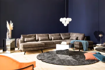 Copenhagen 5-seters Høyrevendt U-formet Sofa med Divan og Sjeselong i Kunstlær - Mørk grå - Møbler - Sofaer - U-sofa