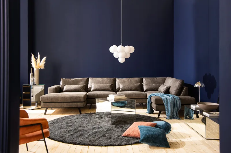 Copenhagen 5-seters Høyrevendt U-formet Sofa med Divan og Sjeselong i Kunstlær - Mørk grå - Møbler - Sofaer - U-sofa