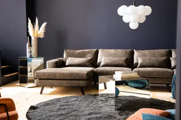 Copenhagen 5-seters Høyrevendt U-formet Sofa med Divan og Sjeselong i Kunstlær - Mørk grå - Møbler - Sofaer - U-sofa