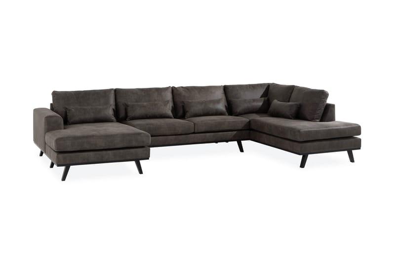Copenhagen 5-seters Høyrevendt U-formet Sofa med Divan og Sjeselong i Kunstlær - Mørk grå - Møbler - Sofaer - U-sofa