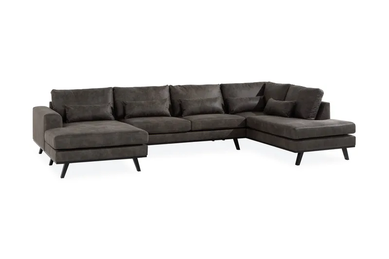 Copenhagen 5-seters Høyrevendt U-formet Sofa med Divan og Sjeselong i Kunstlær - Mørk grå - Møbler - Sofaer - U-sofa