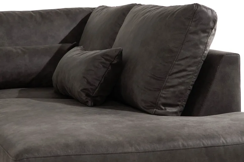 Copenhagen 5-seters Høyrevendt U-formet Sofa med Divan og Sjeselong i Kunstlær - Mørk grå - Møbler - Sofaer - U-sofa