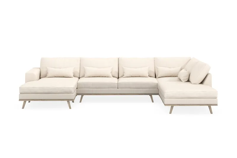 Copenhagen 5-seters Høyrevendt U-formet Sofa med Divan og Sjeselong i Manchester - Beige - Møbler - Sofaer - U-sofa