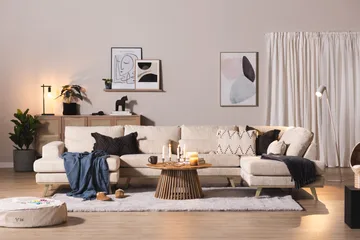 Copenhagen 5-seters Høyrevendt U-formet Sofa med Divan og Sjeselong i Manchester - Beige - Møbler - Sofaer - U-sofa
