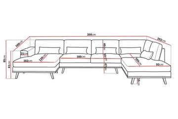 Copenhagen 5-seters Høyrevendt U-formet Sofa med Divan og Sjeselong i Manchester - Lys grå - Møbler - Sofaer - U-sofa