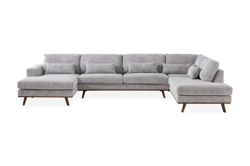 Copenhagen 5-seters Høyrevendt U-formet Sofa med Divan og Sjeselong i Manchester - Lys grå - Møbler - Sofaer - U-sofa