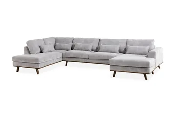 Copenhagen 5-seters Høyrevendt U-formet Sofa med Divan og Sjeselong i Manchester - Lys grå - Møbler - Sofaer - U-sofa