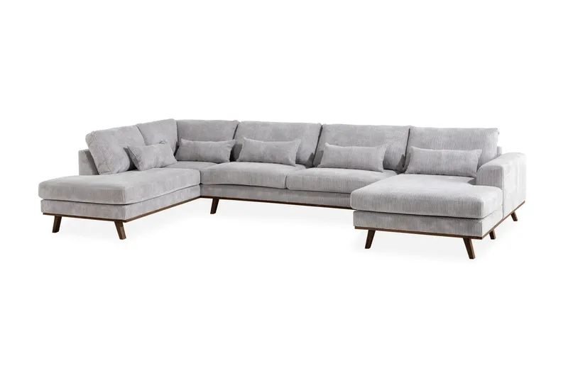 Copenhagen 5-seters Høyrevendt U-formet Sofa med Divan og Sjeselong i Manchester - Lys grå - Møbler - Sofaer - U-sofa