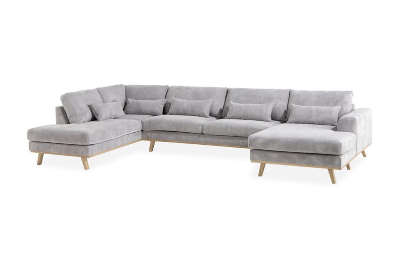 Copenhagen 5-seters Høyrevendt U-formet Sofa med Divan og Sjeselong i Manchester - Lys grå - Møbler - Sofaer - U-sofa
