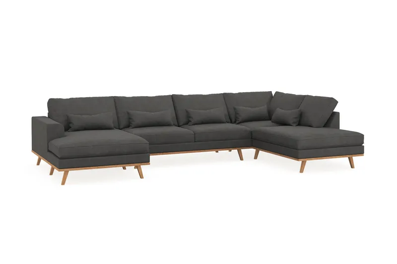 Copenhagen 5-seters Høyrevendt U-formet Sofa med Divan og Sjeselong i Manchester - Mørk grå - Møbler - Sofaer - U-sofa