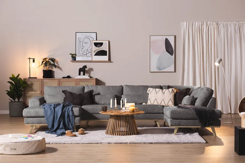 Copenhagen 5-seters Høyrevendt U-formet Sofa med Divan og Sjeselong i Manchester - Mørk grå - Møbler - Sofaer - U-sofa