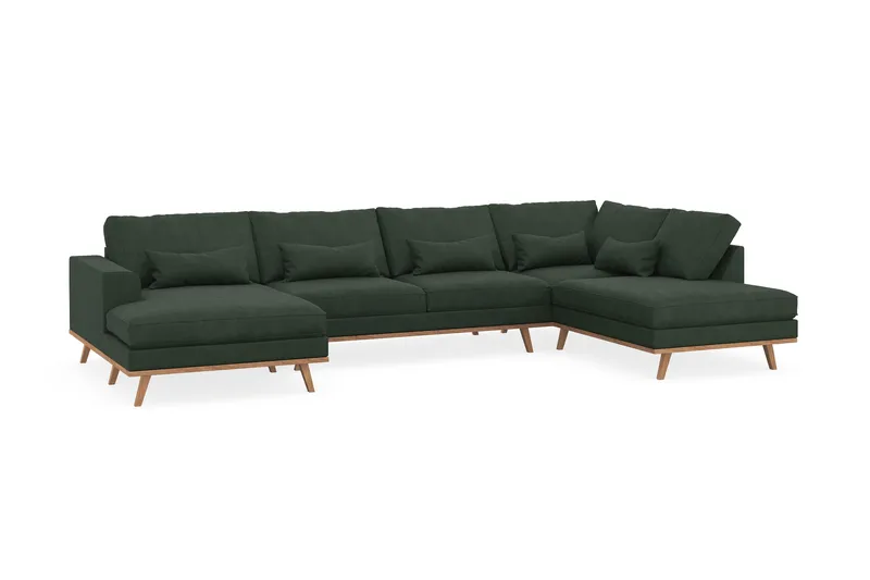 Copenhagen 5-seters Høyrevendt U-formet Sofa med Divan og Sjeselong i Manchester - Mørk grønn - Møbler - Sofaer - U-sofa