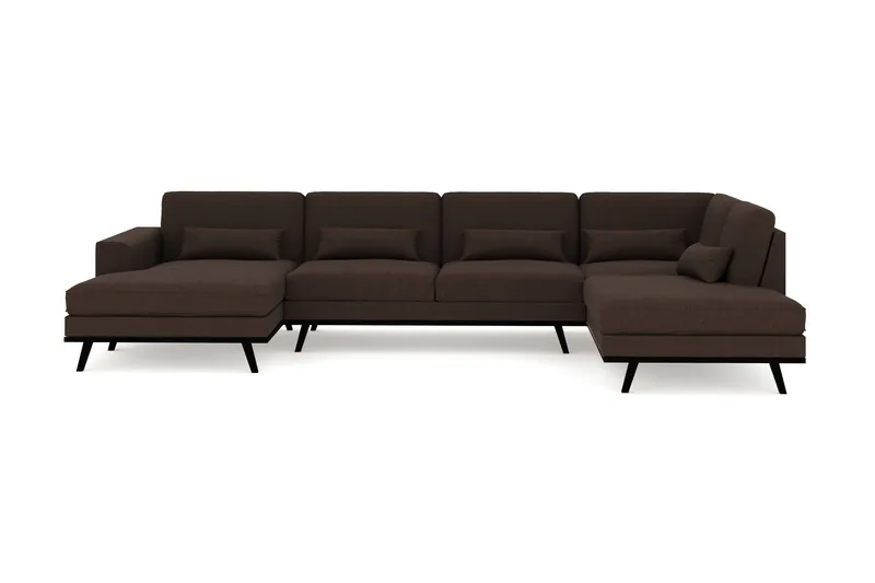 Copenhagen 5-seters Høyrevendt U-formet Sofa med Divan og Sjeselong i Stoff - Brun - Møbler - Sofaer - U-sofa