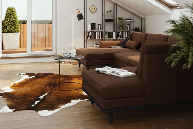 Copenhagen 5-seters Høyrevendt U-formet Sofa med Divan og Sjeselong i Stoff - Brun - Møbler - Sofaer - U-sofa