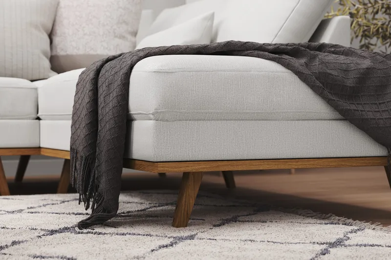 Copenhagen 5-seters Høyrevendt U-formet Sofa med Divan og Sjeselong i Stoff - Grå - Møbler - Sofaer - U-sofa