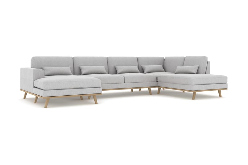 Copenhagen 5-seters Høyrevendt U-formet Sofa med Divan og Sjeselong i Stoff - Grå - Møbler - Sofaer - U-sofa
