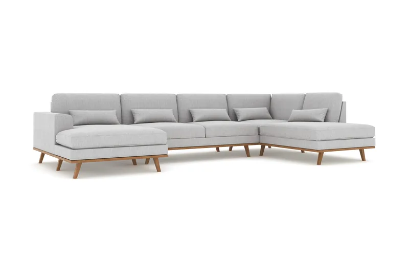 Copenhagen 5-seters Høyrevendt U-formet Sofa med Divan og Sjeselong i Stoff - Grå - Møbler - Sofaer - U-sofa