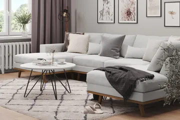 Copenhagen 5-seters Høyrevendt U-formet Sofa med Divan og Sjeselong i Stoff - Grå - Møbler - Sofaer - U-sofa