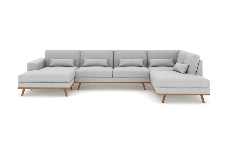 Copenhagen 5-seters Høyrevendt U-formet Sofa med Divan og Sjeselong i Stoff - Grå - Møbler - Sofaer - U-sofa