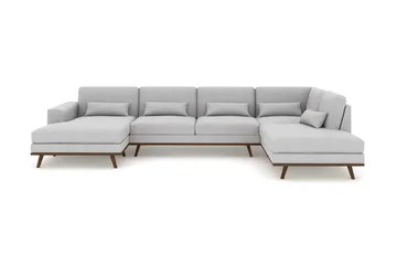 Copenhagen 5-seters Høyrevendt U-formet Sofa med Divan og Sjeselong i Stoff - Grå - Møbler - Sofaer - U-sofa