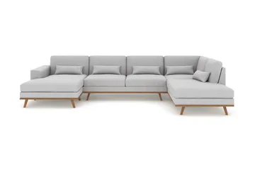 Copenhagen 5-seters Høyrevendt U-formet Sofa med Divan og Sjeselong i Stoff - Grå - Møbler - Sofaer - U-sofa