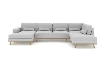 Copenhagen 5-seters Høyrevendt U-formet Sofa med Divan og Sjeselong i Stoff - Grå - Møbler - Sofaer - U-sofa