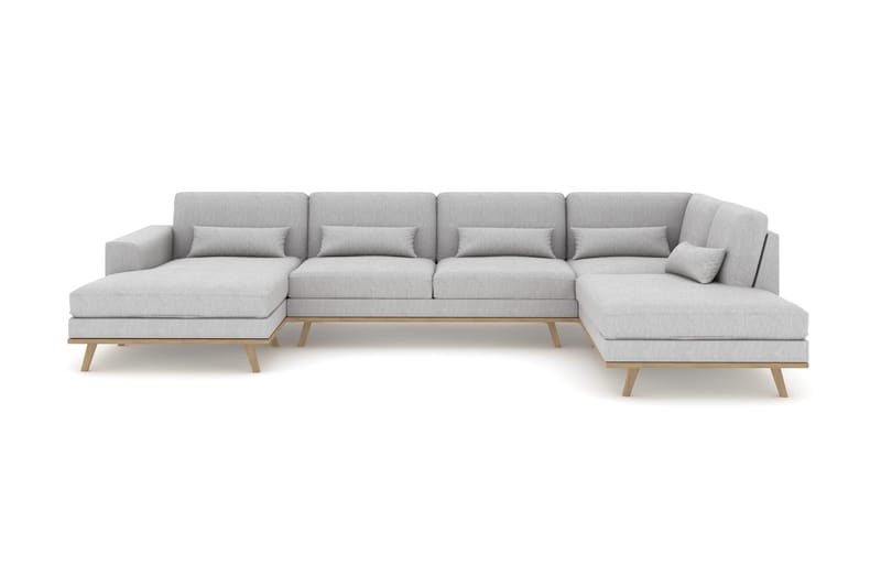 Copenhagen 5-seters Høyrevendt U-formet Sofa med Divan og Sjeselong i Stoff - Grå - Møbler - Sofaer - U-sofa