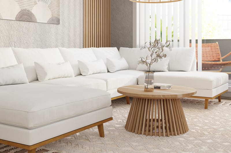 Copenhagen 5-seters Høyrevendt U-formet Sofa med Divan og Sjeselong i Stoff - Hvit - Møbler - Sofaer - U-sofa