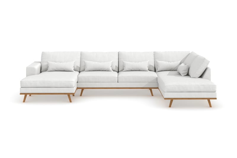 Copenhagen 5-seters Høyrevendt U-formet Sofa med Divan og Sjeselong i Stoff - Hvit - Møbler - Sofaer - U-sofa