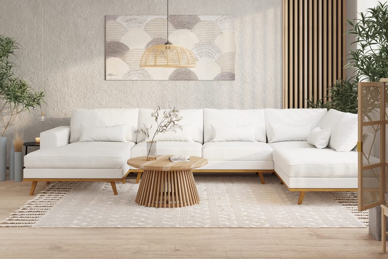Copenhagen 5-seters Høyrevendt U-formet Sofa med Divan og Sjeselong i Stoff - Hvit - Møbler - Sofaer - U-sofa