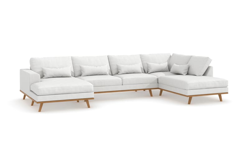 Copenhagen 5-seters Høyrevendt U-formet Sofa med Divan og Sjeselong i Stoff - Hvit - Møbler - Sofaer - U-sofa