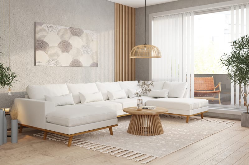 Copenhagen 5-seters Høyrevendt U-formet Sofa med Divan og Sjeselong i Stoff - Hvit - Møbler - Sofaer - U-sofa