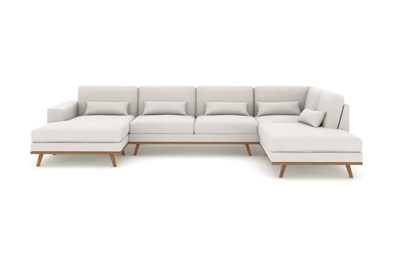 Copenhagen 5-seters Høyrevendt U-formet Sofa med Divan og Sjeselong i Stoff - Lys grå - Møbler - Sofaer - U-sofa