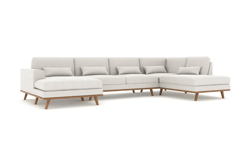Copenhagen 5-seters Høyrevendt U-formet Sofa med Divan og Sjeselong i Stoff - Lys grå - Møbler - Sofaer - U-sofa