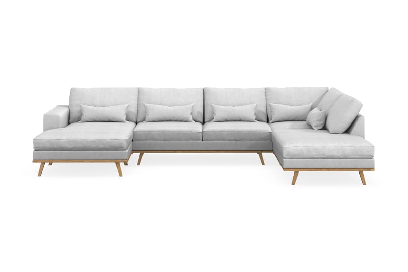 Copenhagen 5-seters Høyrevendt U-formet Sofa med Divan og Sjeselong i Stoff - Lys grå - Møbler - Sofaer - U-sofa