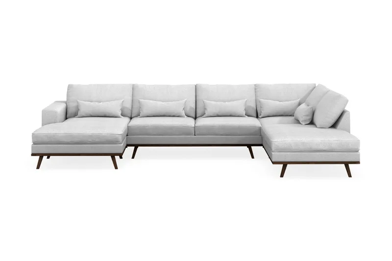 Copenhagen 5-seters Høyrevendt U-formet Sofa med Divan og Sjeselong i Stoff - Lys grå - Møbler - Sofaer - U-sofa