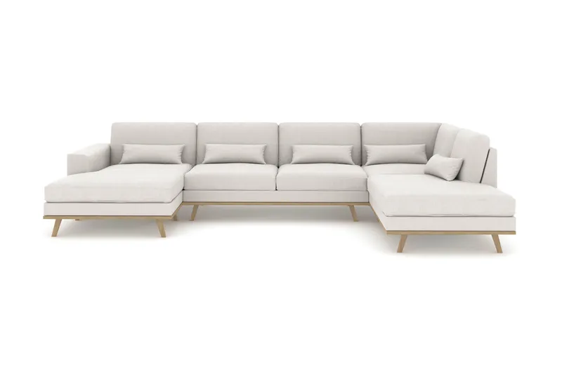 Copenhagen 5-seters Høyrevendt U-formet Sofa med Divan og Sjeselong i Stoff - Lys grå - Møbler - Sofaer - U-sofa