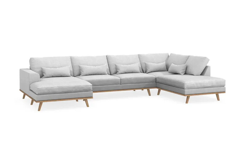 Copenhagen 5-seters Høyrevendt U-formet Sofa med Divan og Sjeselong i Stoff - Lys grå - Møbler - Sofaer - U-sofa