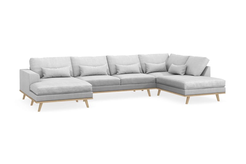 Copenhagen 5-seters Høyrevendt U-formet Sofa med Divan og Sjeselong i Stoff - Lys grå - Møbler - Sofaer - U-sofa